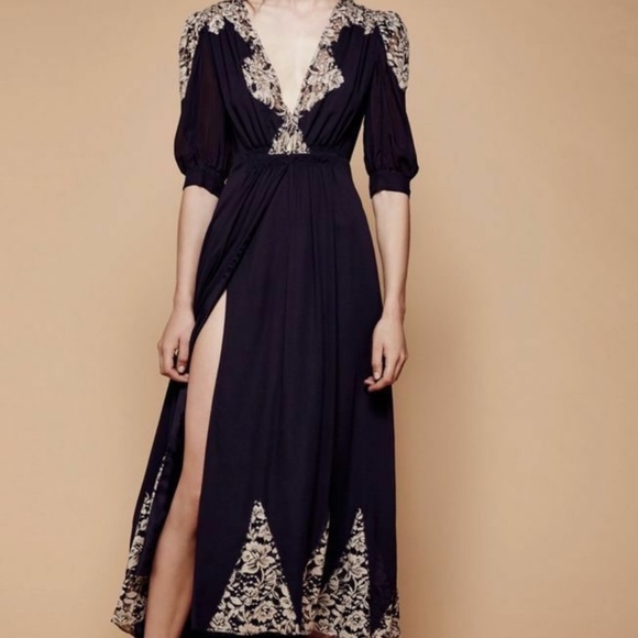 Free People Carisa Rene Antique Lace Wrap Silk Gown - Picture 1 of 6